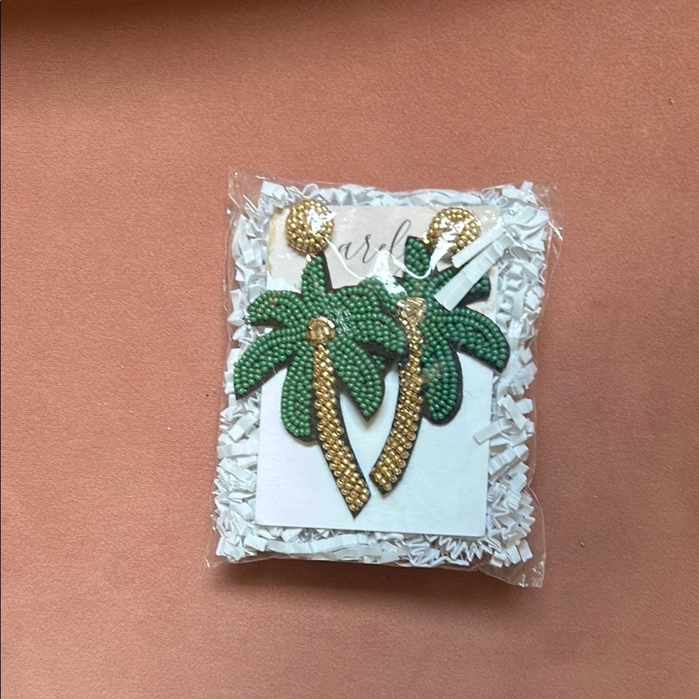 Green and Gold Palm Tree Earrings